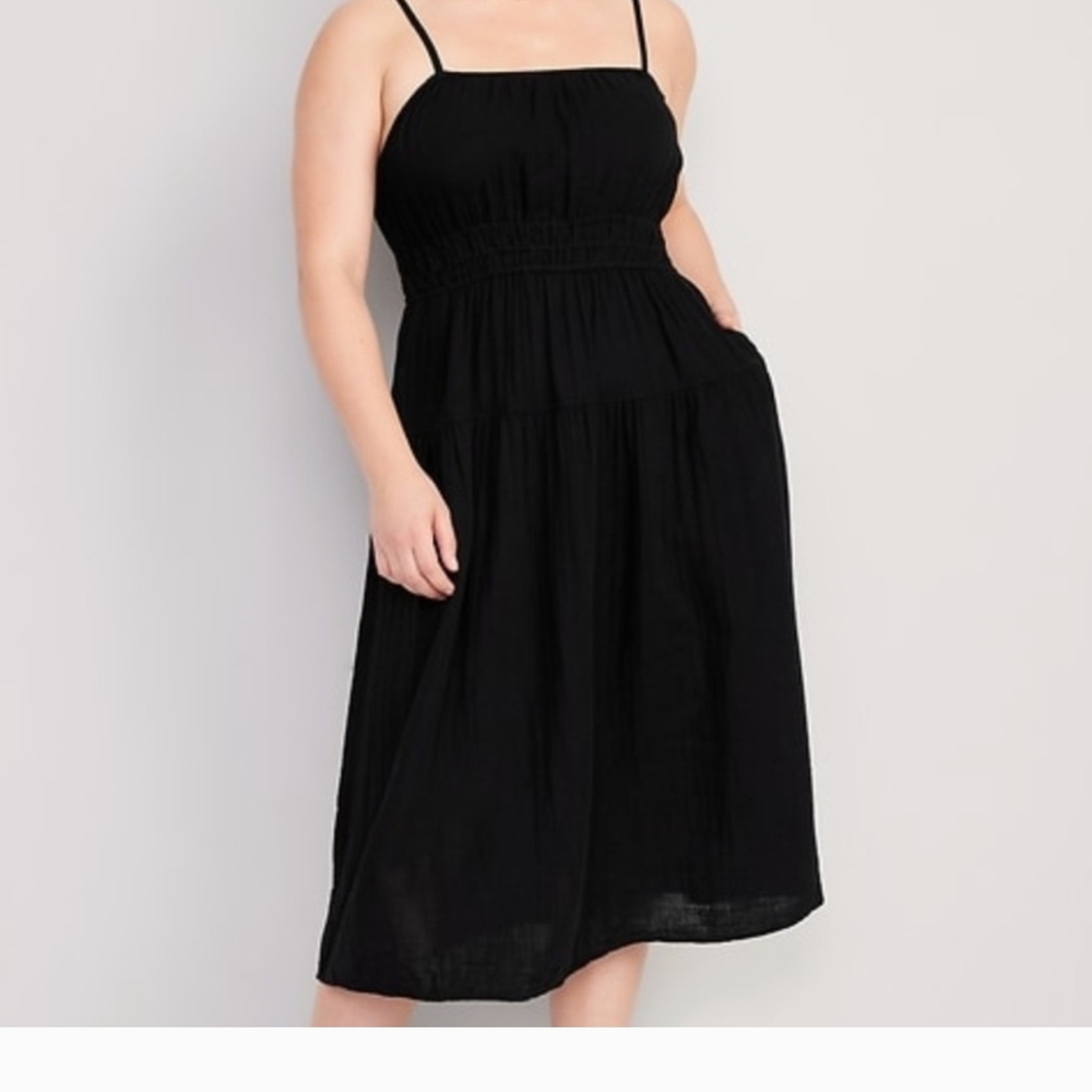 Brand New Old Navy Black Peasant MIDI Dress M